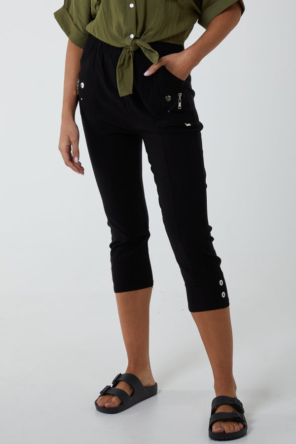 qed london Elasticated Waist Zip Detail Crop Trouser