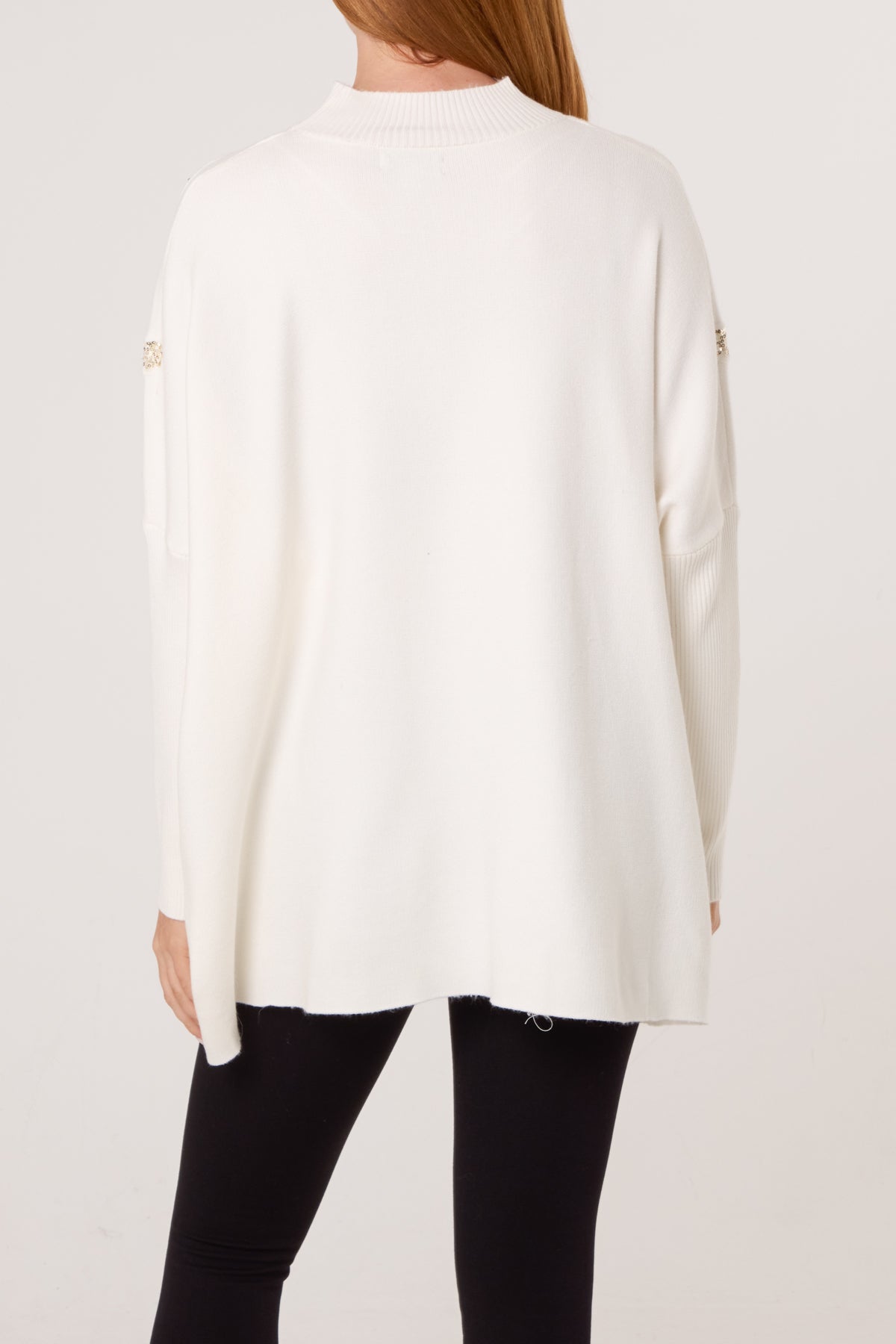 Qed London Embellished Leaves High Neck & Batwing Jumper