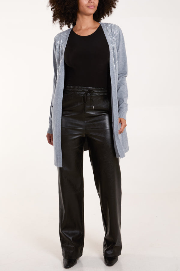 Qed London Embellishment Front Open Pocket Cardigan