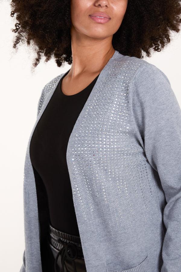 Qed London Embellishment Front Open Pocket Cardigan