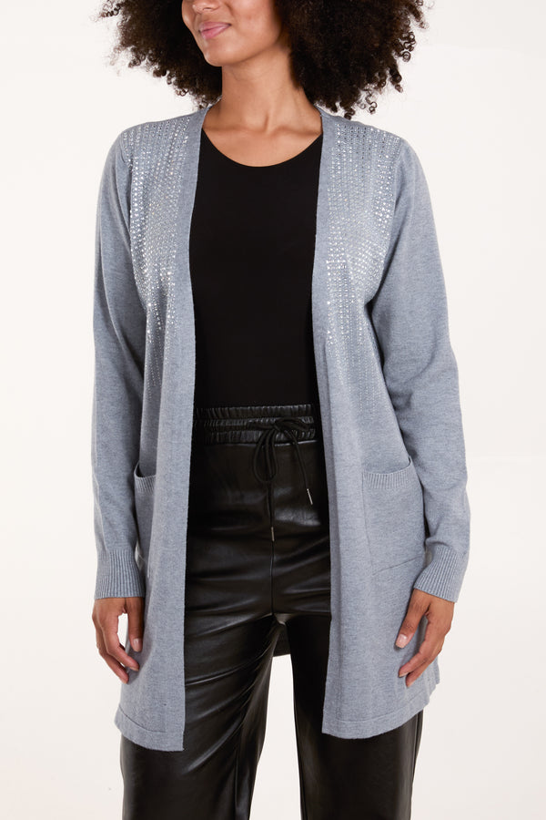 qed london Embellishment Front Open Pocket Cardigan