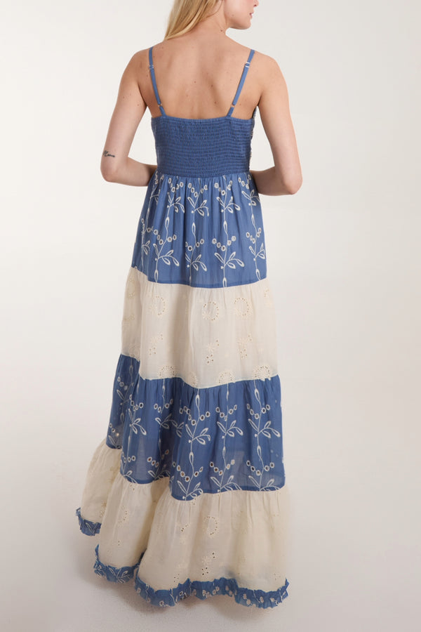 Qed London Embroidered & Embellished Tiered Maxi Dress