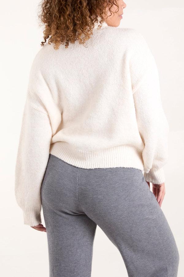 Qed London Embroidered Flower Roll Neck Knit Jumper