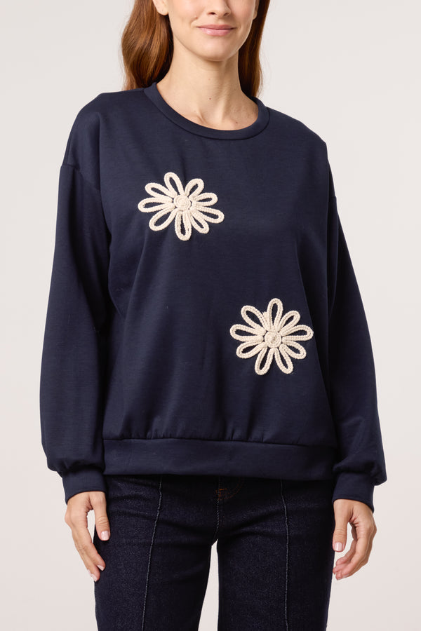 Qed London Embroidered Flower Soft Touch Sweatshirt