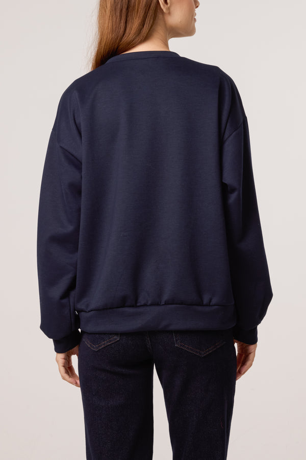 Qed London Embroidered Flower Soft Touch Sweatshirt