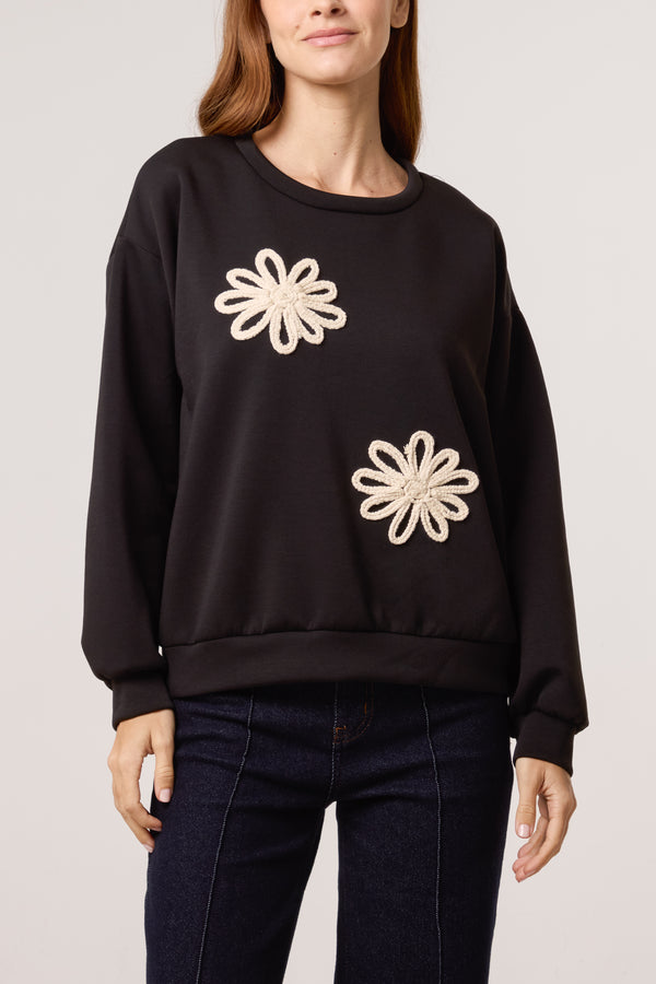 qed london Embroidered Flower Soft Touch Sweatshirt
