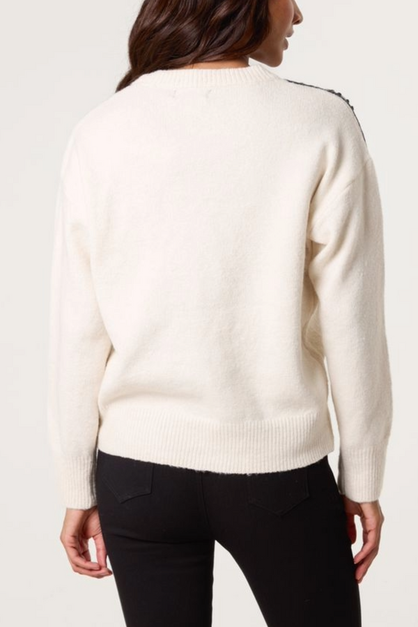 Qed London Embroidered Spiral Shoulders Knit Jumper