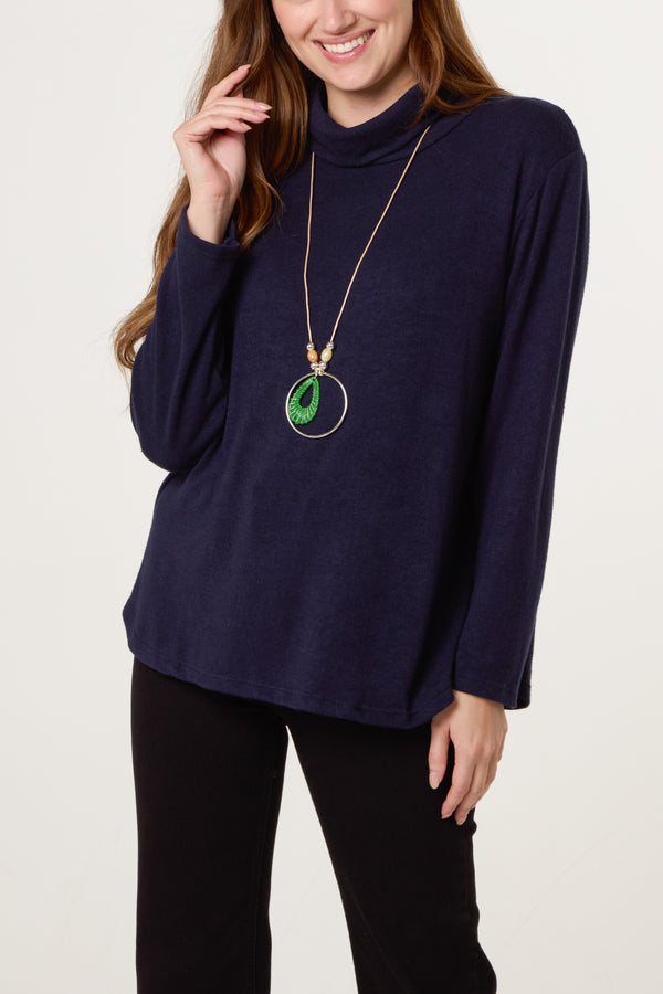 Qed London Fine Knit Roll Neck Jumper With Necklace