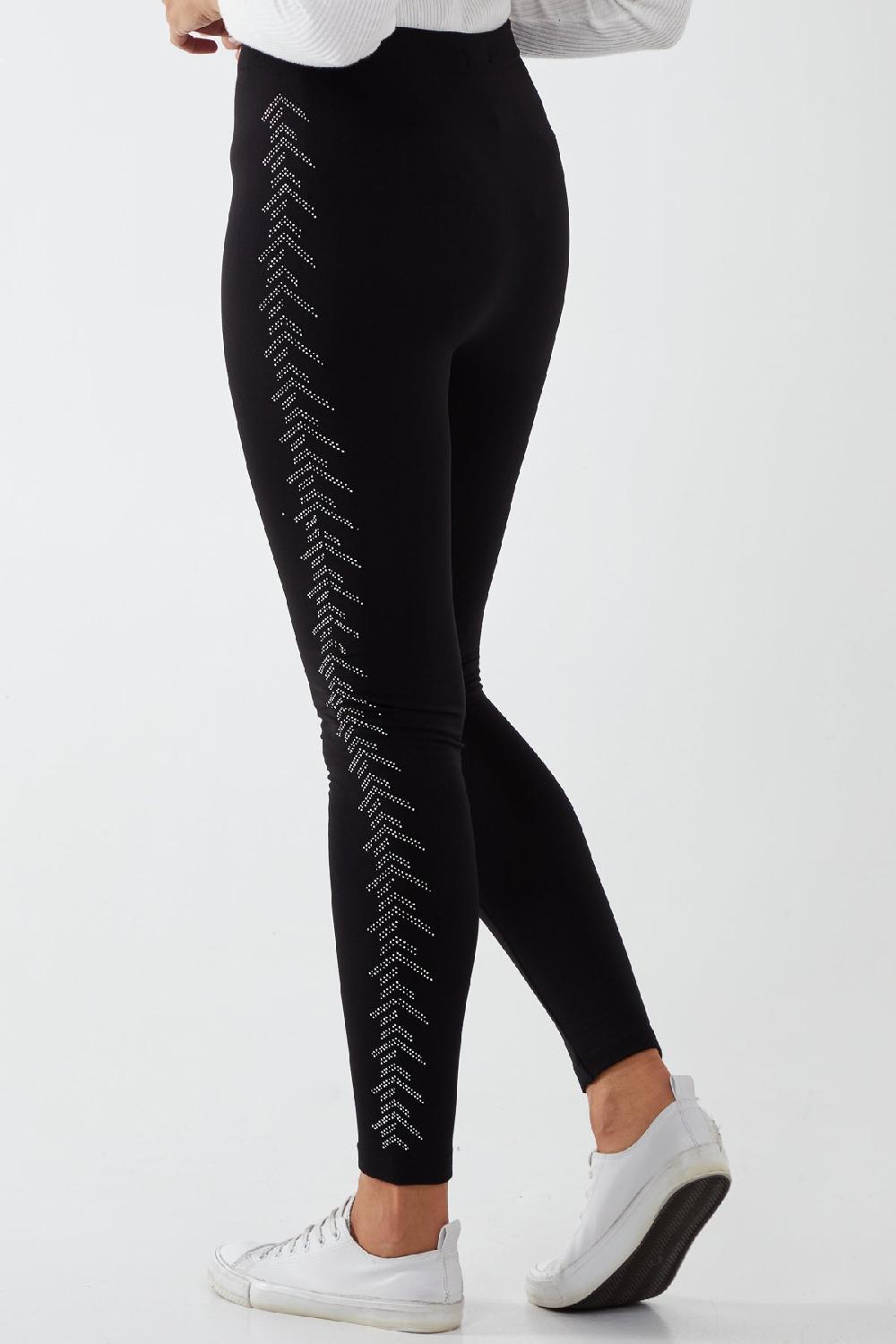 Qed London Fleece Lined Diamante Chevron Side Legging