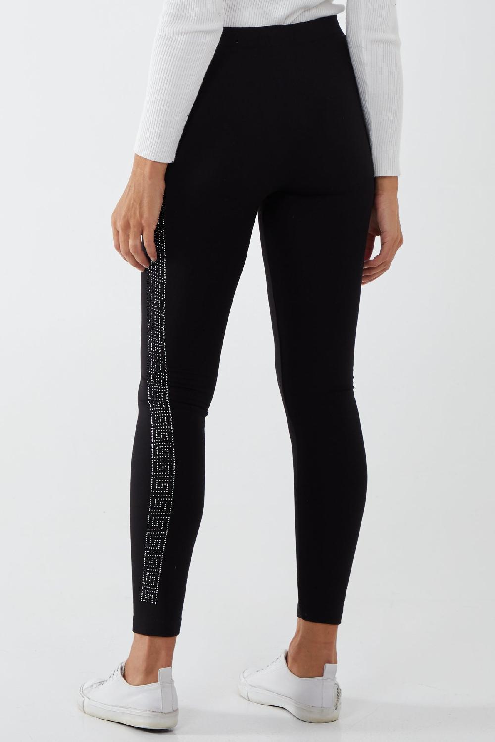 Qed London Fleece Lined Leggings With Side Geometric Diamante Pattern