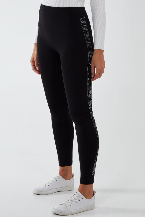 qed london Fleece Lined Leggings With Side Geometric Diamante Pattern