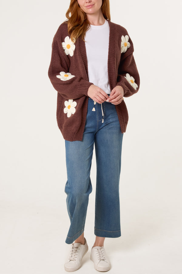 Qed London Flocking Daisy Open Knit Cardigan (New Colours)