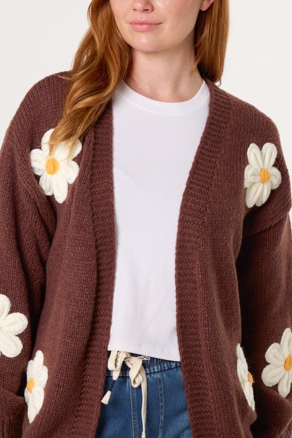 Qed London Flocking Daisy Open Knit Cardigan (New Colours)