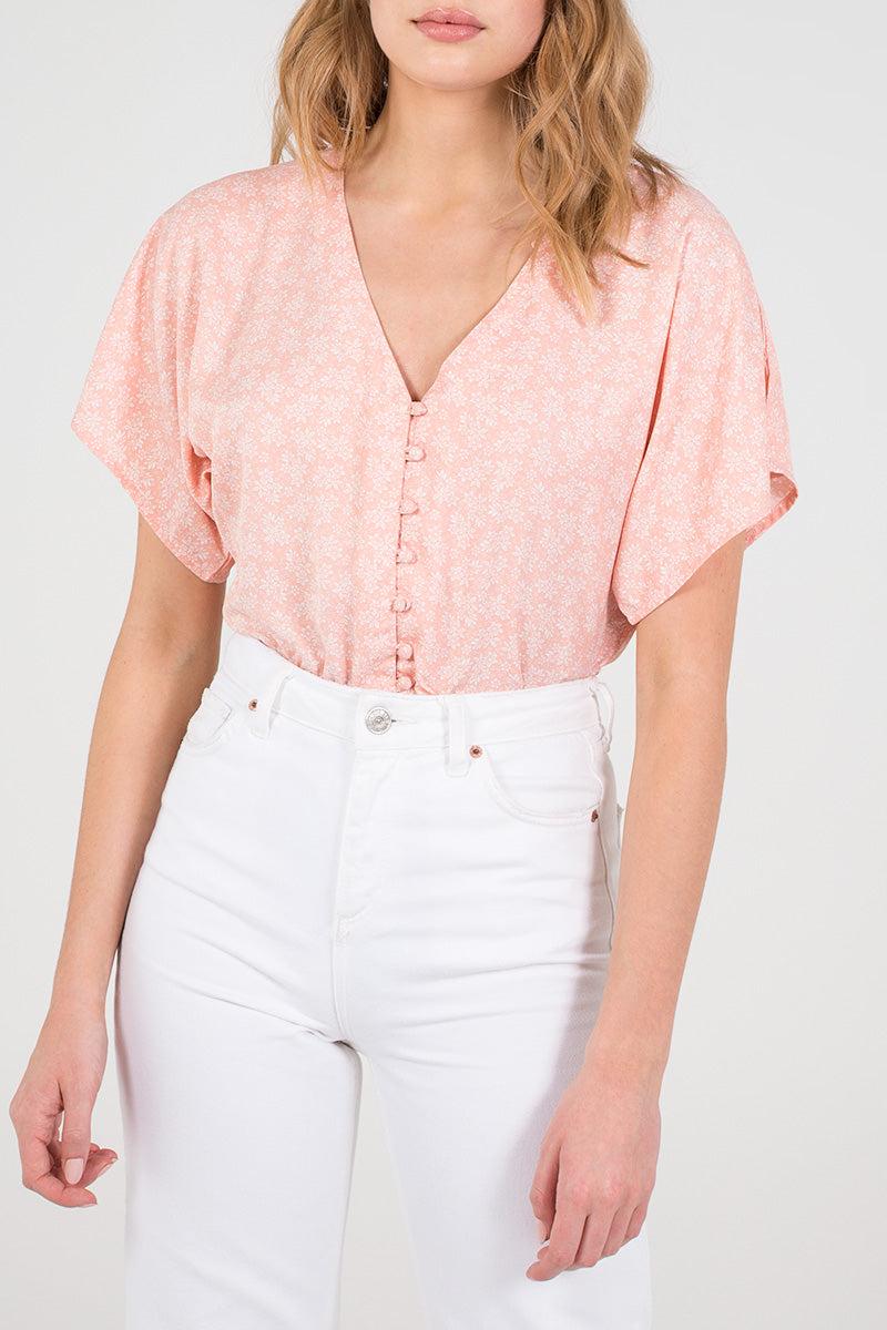 qed london Floral Kimono Sleeve Button Through Bodysuit