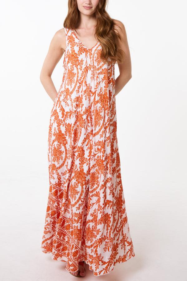 qed london Floral Leaf V-Neck Art Silk Trapeze Dress