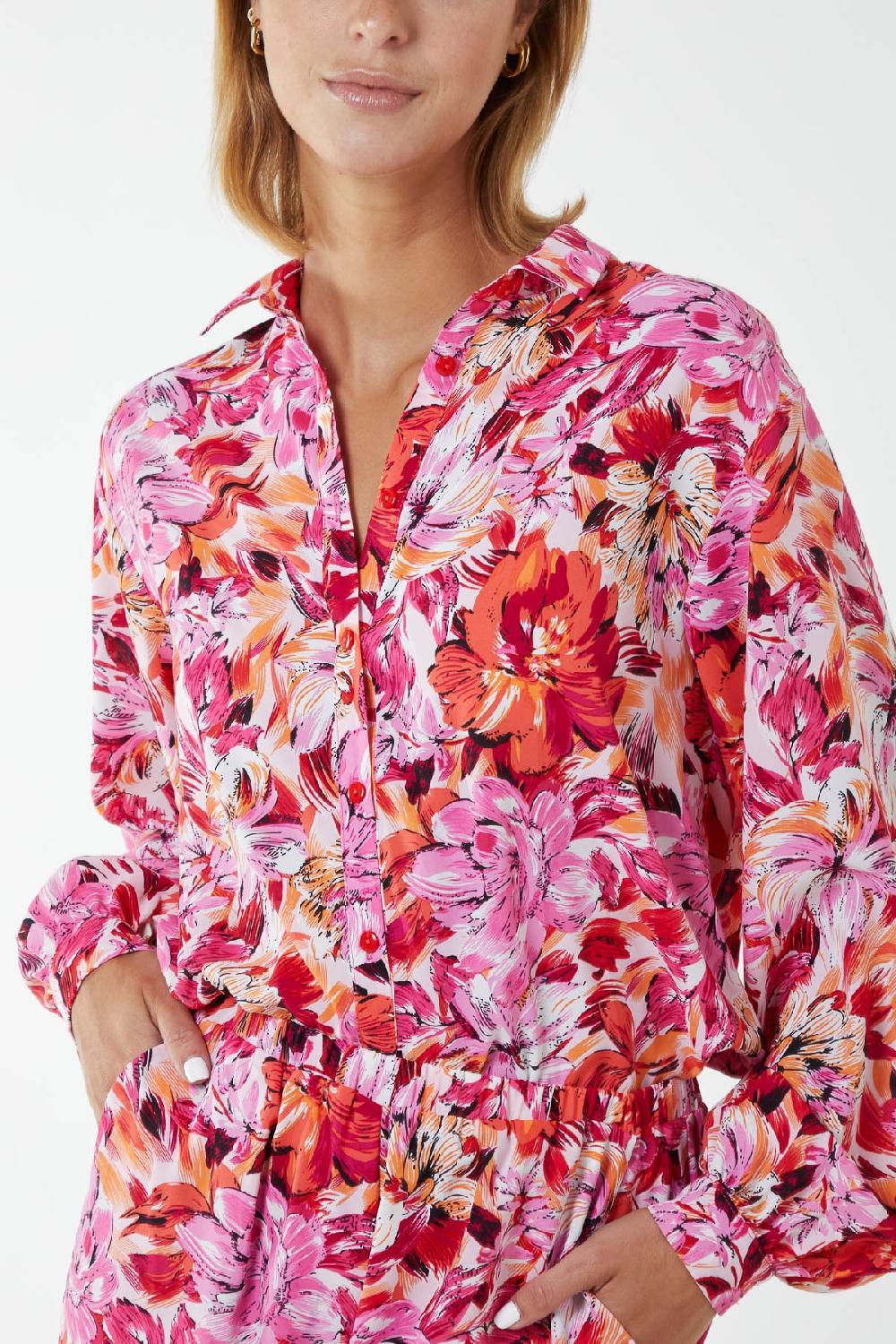 Qed London Floral Oversized Shirt And Wide Leg Trousers Co-Ord