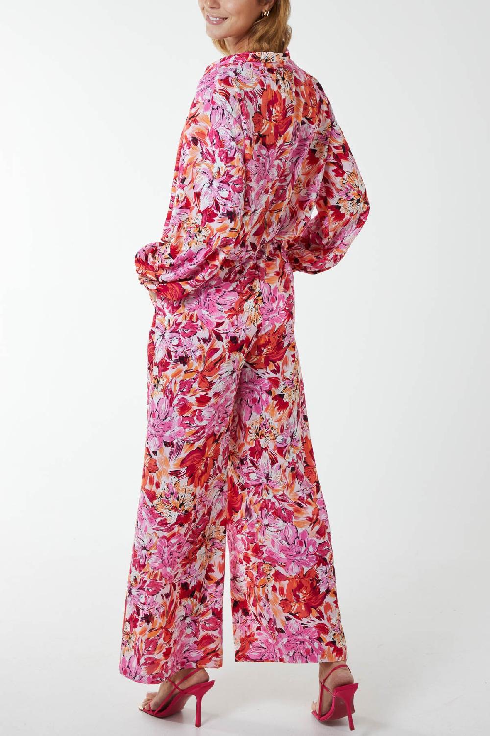 Qed London Floral Oversized Shirt And Wide Leg Trousers Co-Ord