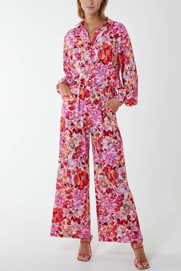 qed london Floral Oversized Shirt And Wide Leg Trousers Co-Ord