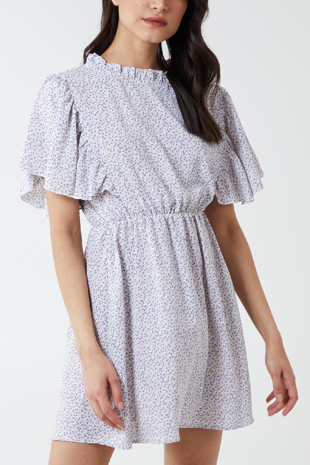 Qed London Floral Print Butterfly Sleeve Mini Dress