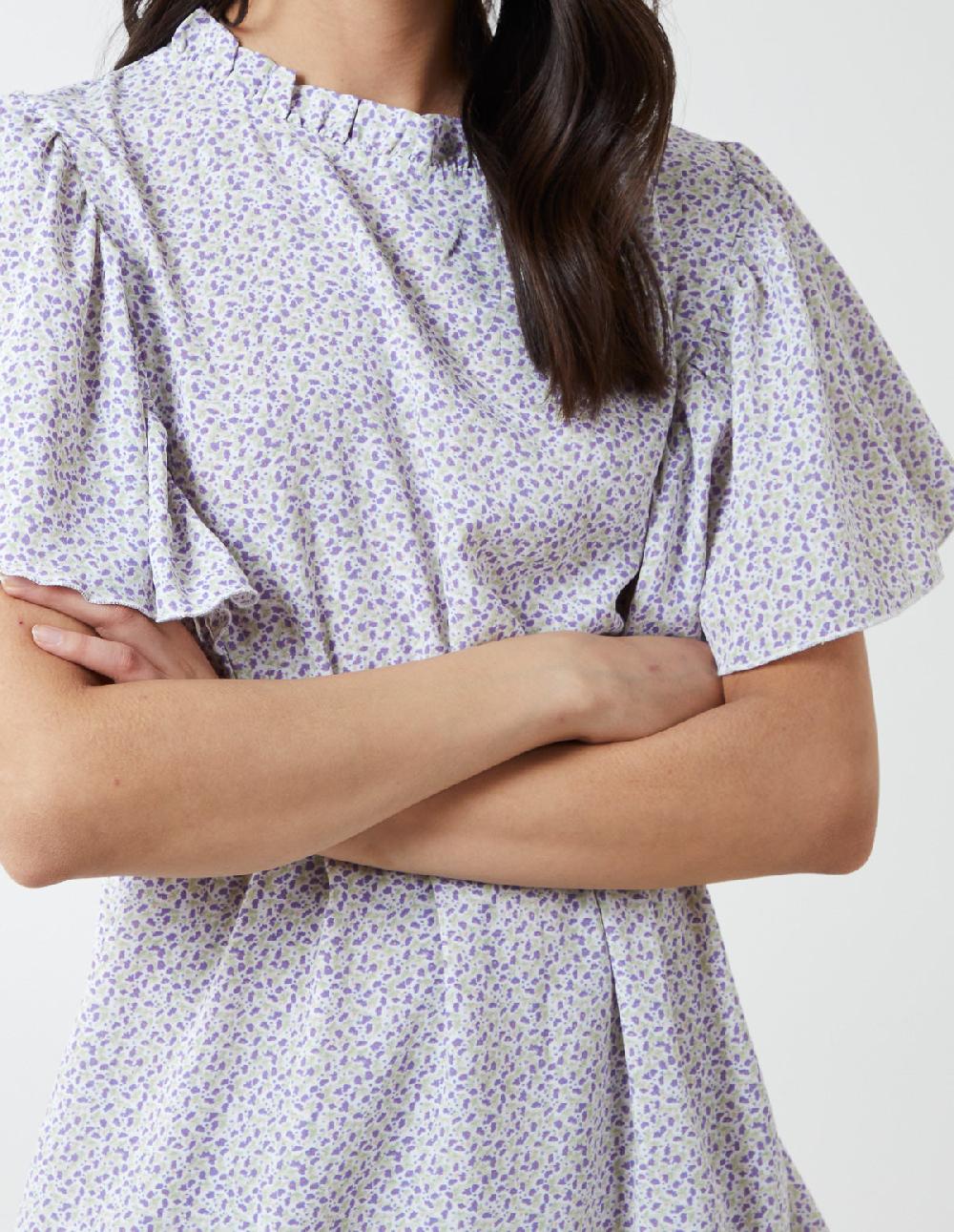 Qed London Floral Print Butterfly Sleeve Mini Dress