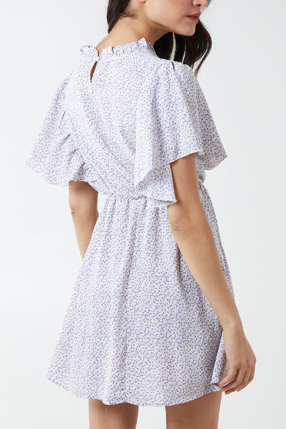 Qed London Floral Print Butterfly Sleeve Mini Dress