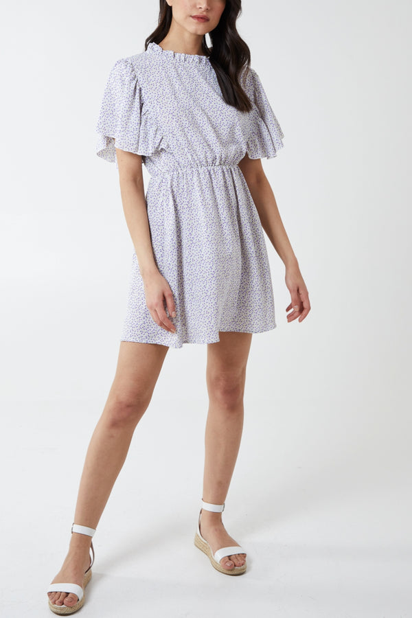 qed london Floral Print Butterfly Sleeve Mini Dress