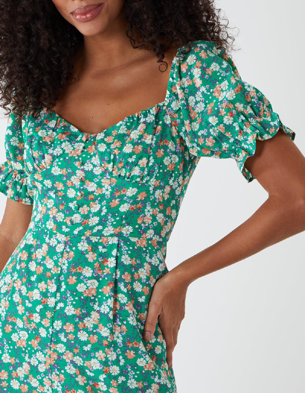 Qed London Floral Puff Sleeve Button Front Jumpsuit