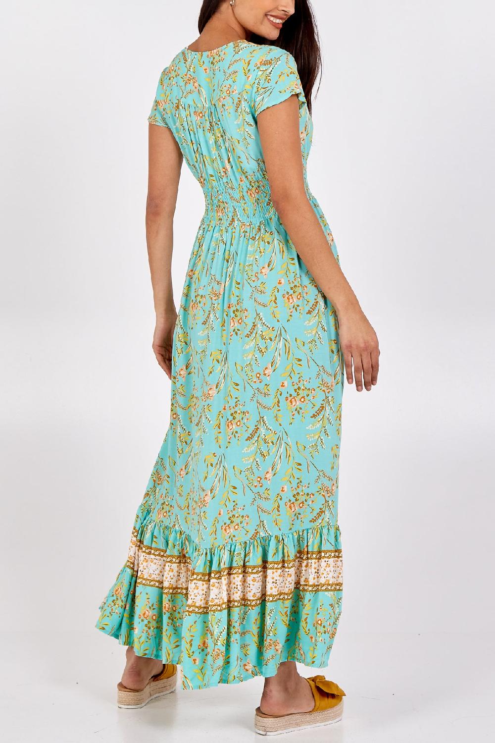 Qed London Floral Shirring Waist Button Through Dress