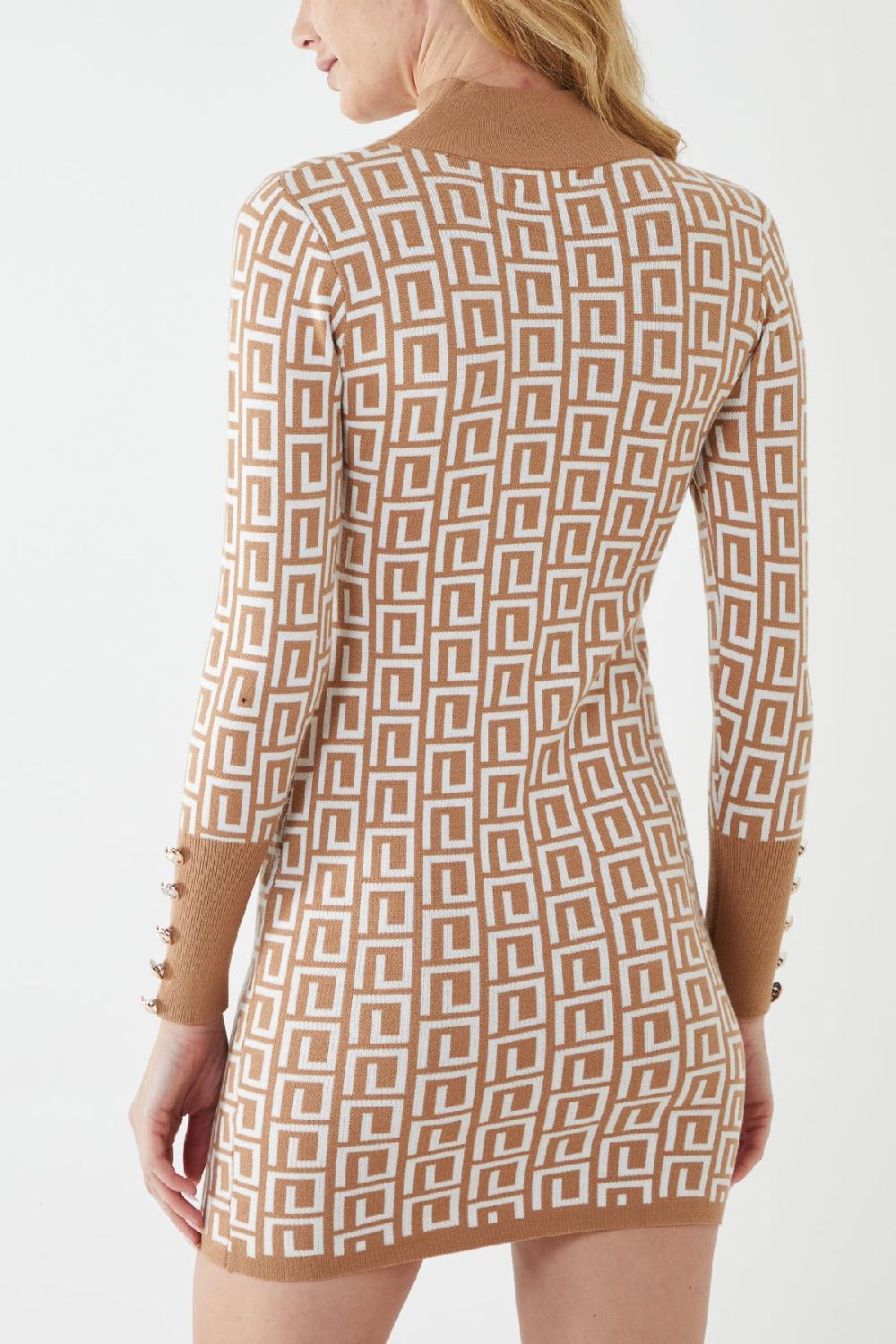 Qed London Geometric Jacquard Bodycon Knitted Dress