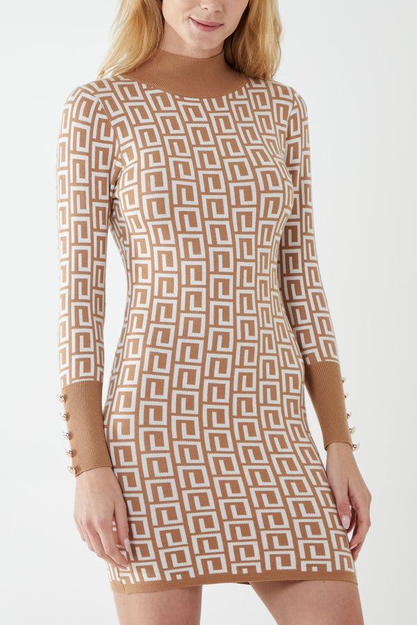 qed london Geometric Jacquard Bodycon Knitted Dress