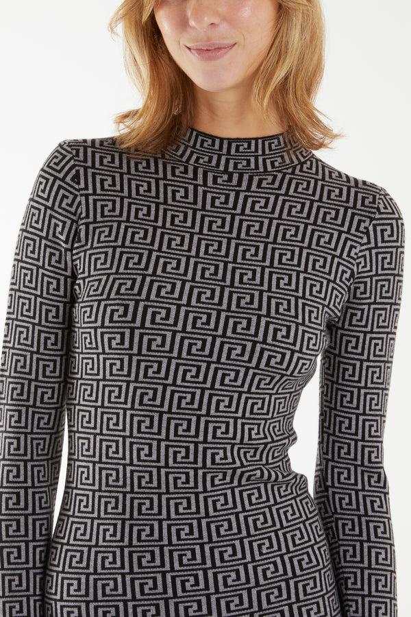 Qed London Geometric Jacquard High Neck Bodycon Dress