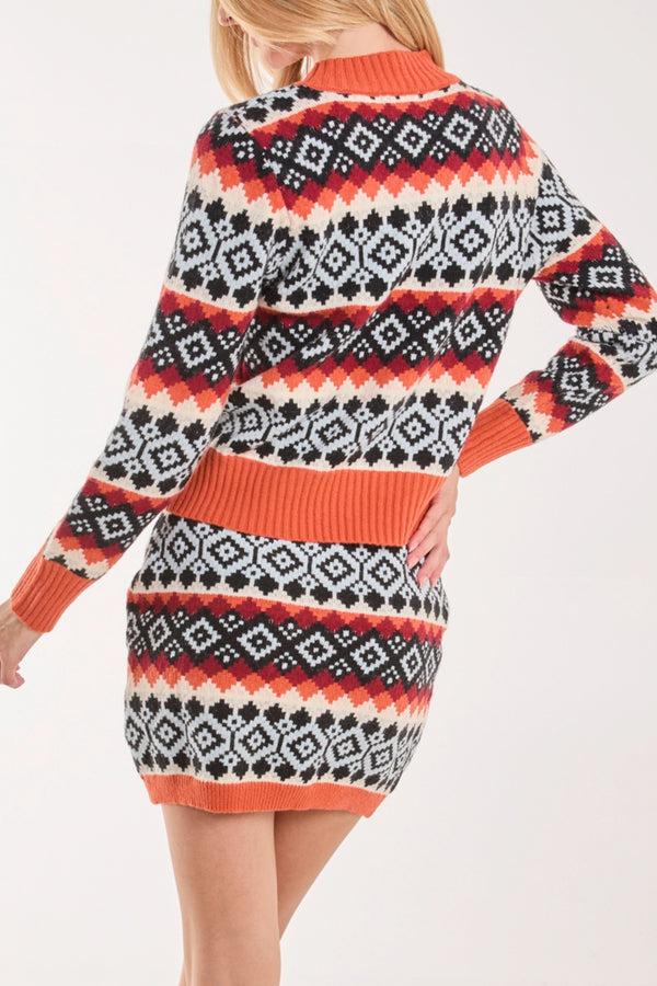 Qed London Geometric Print Knitted Jumper & Skirt Set