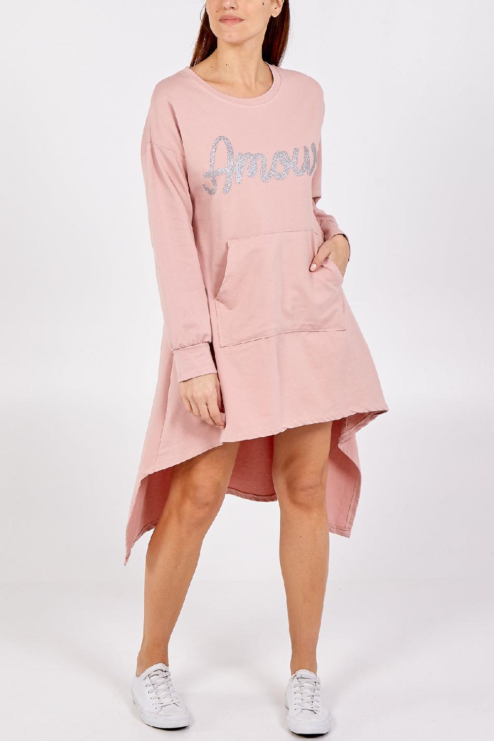 Qed London Glitter Amour Long Back Dress & Pouch Pocket