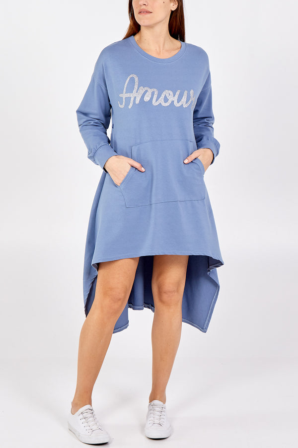 qed london Glitter Amour Long Back Dress & Pouch Pocket