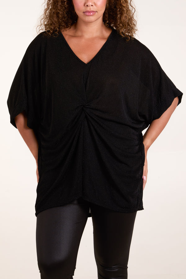 Qed London Glitter Lurex Twist Front Oversized Blouse