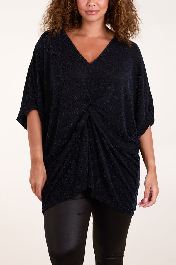qed london Glitter Lurex Twist Front Oversized Blouse