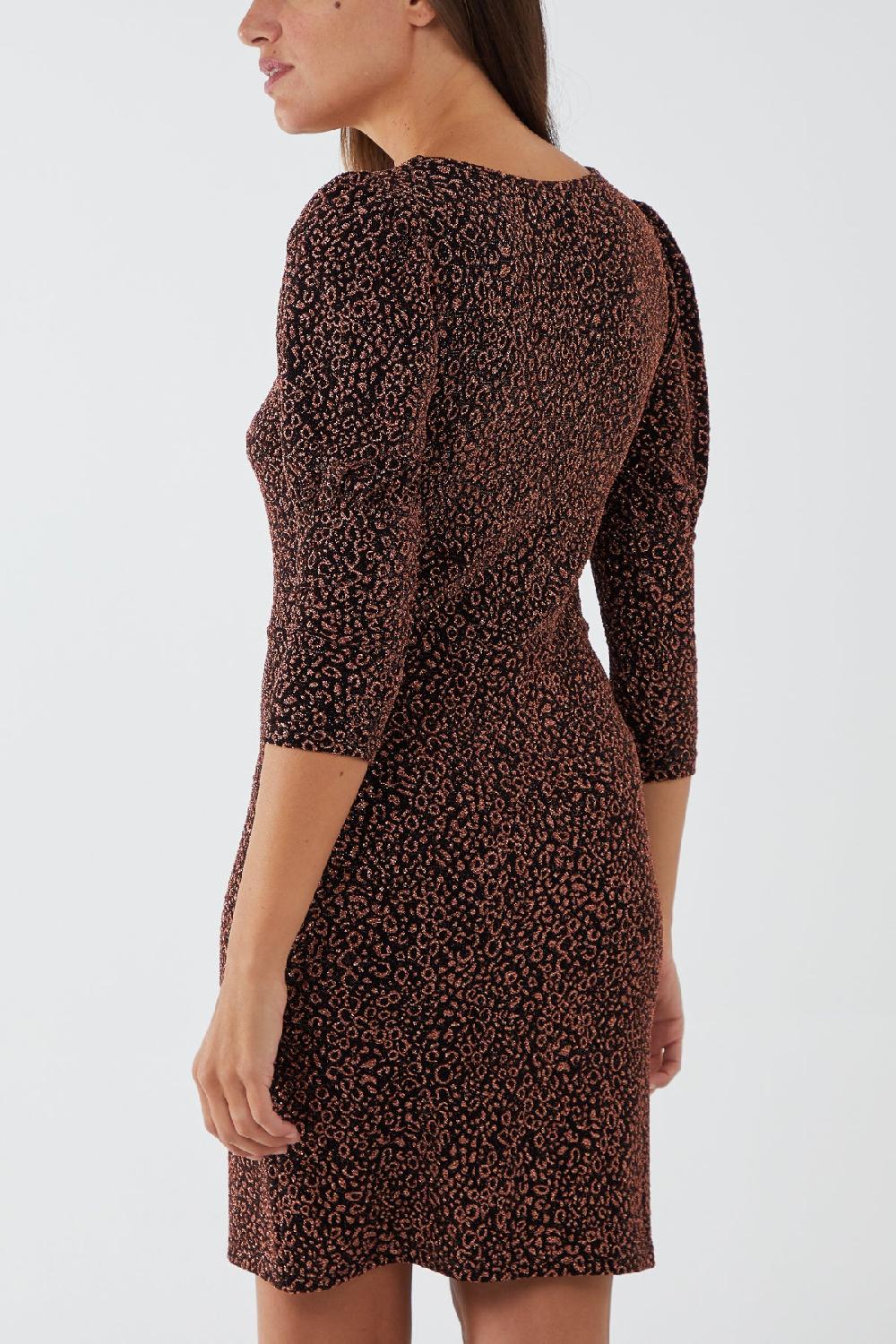 Qed London Glittery Animal Print Square Neck Mini Dress
