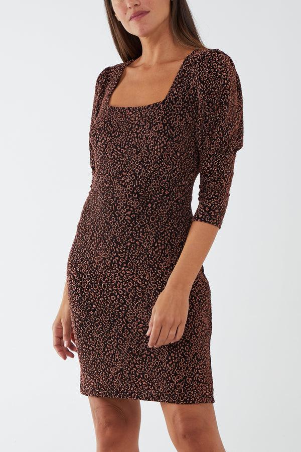 qed london Glittery Animal Print Square Neck Mini Dress