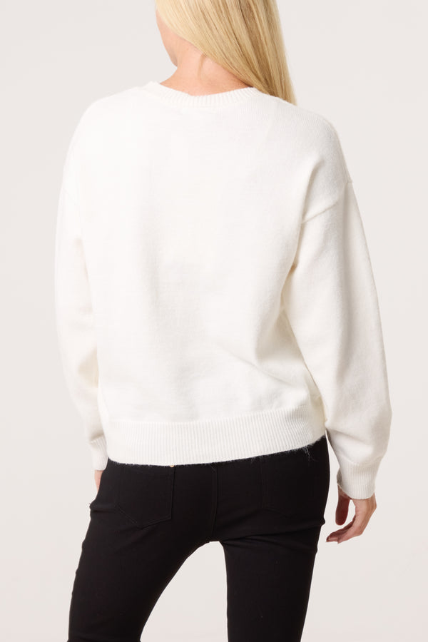 Qed London Gold Embellished & Embroidered Floral Jumper