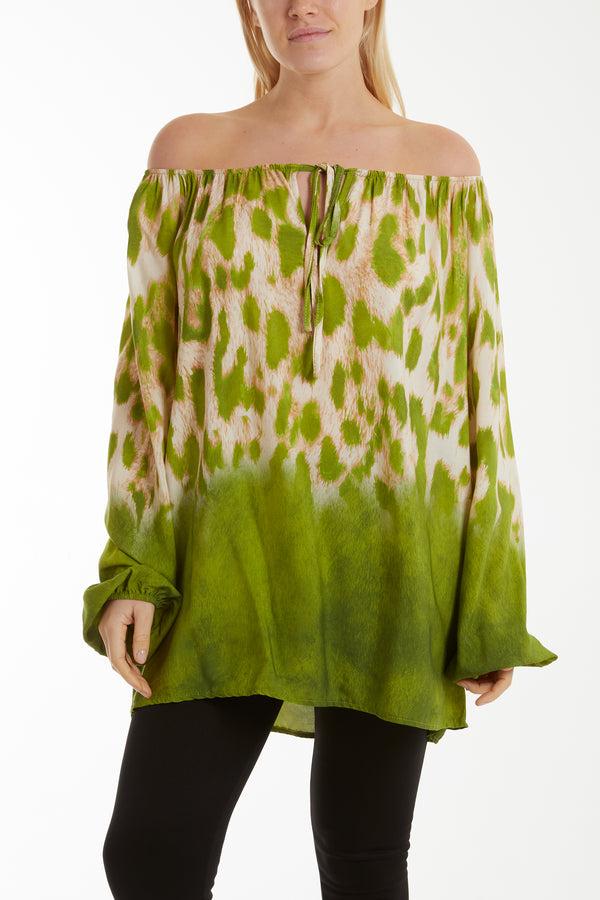 Qed London Gypsy A Line Leopard Ombre Effect Bardot