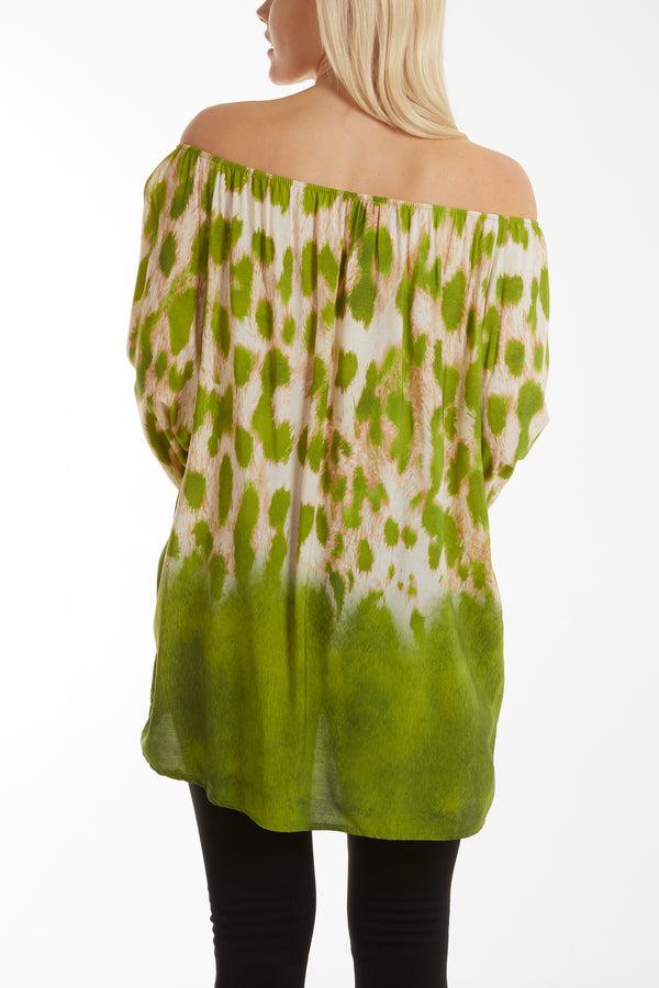 Qed London Gypsy A Line Leopard Ombre Effect Bardot