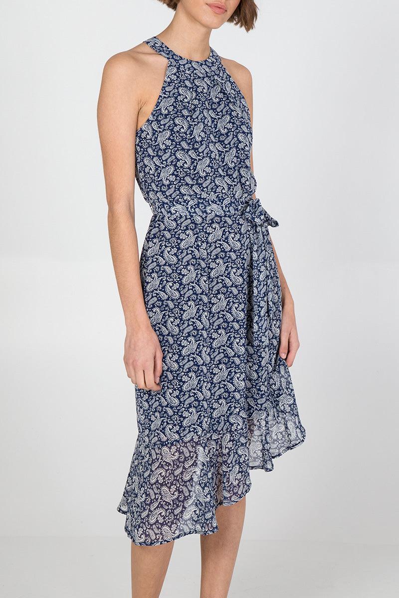 Qed London Halterneck Asymmetric Hem Paisley Midi Dress