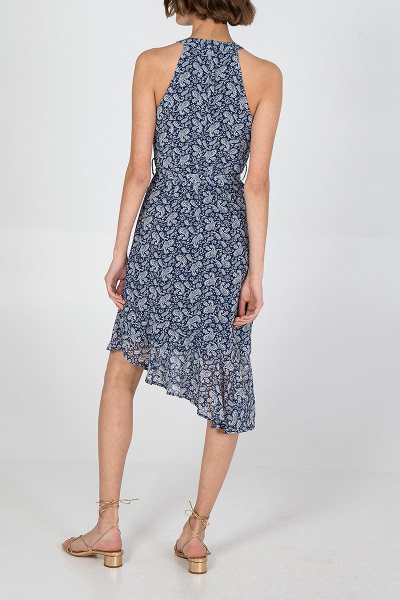 Qed London Halterneck Asymmetric Hem Paisley Midi Dress