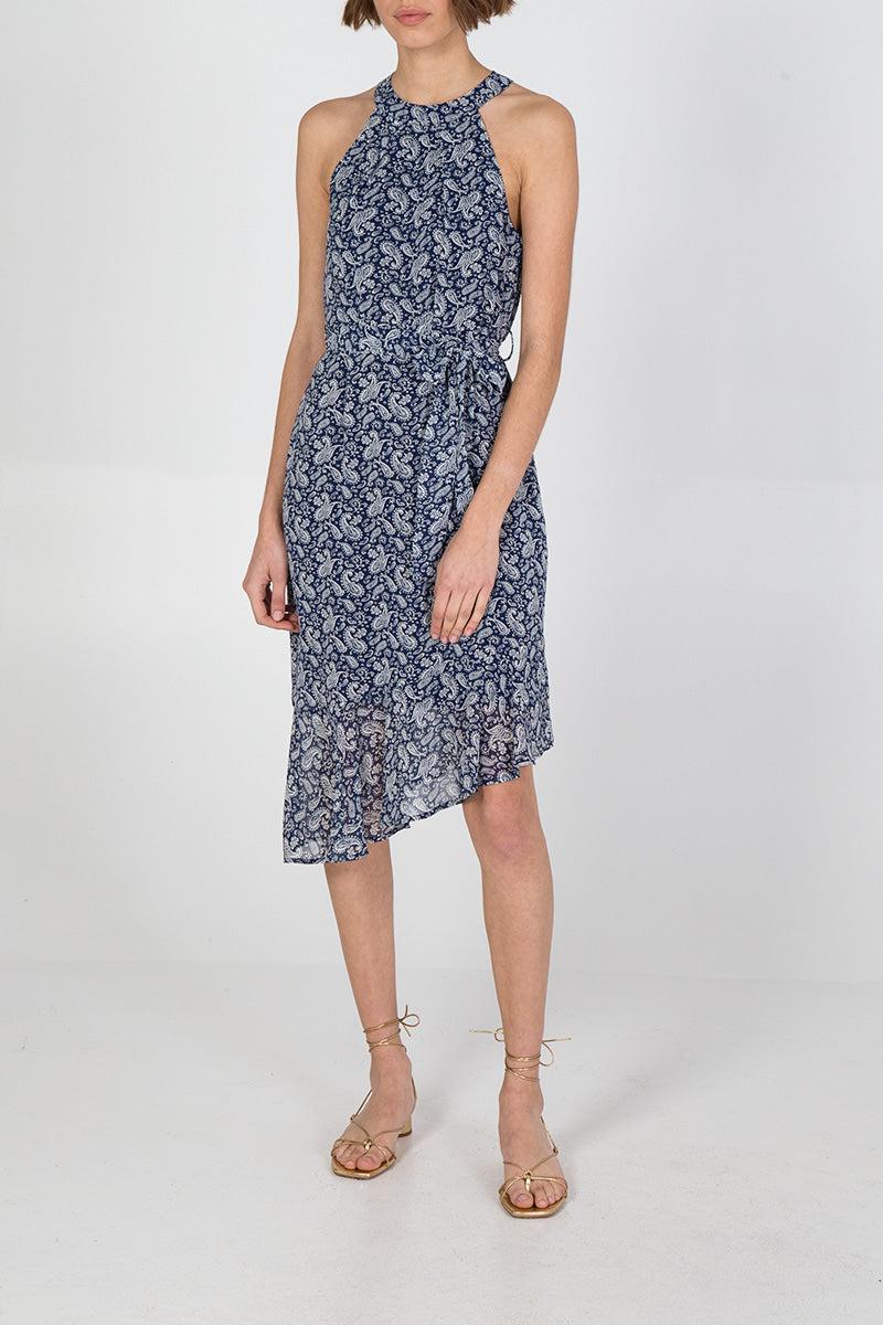 qed london Halterneck Asymmetric Hem Paisley Midi Dress