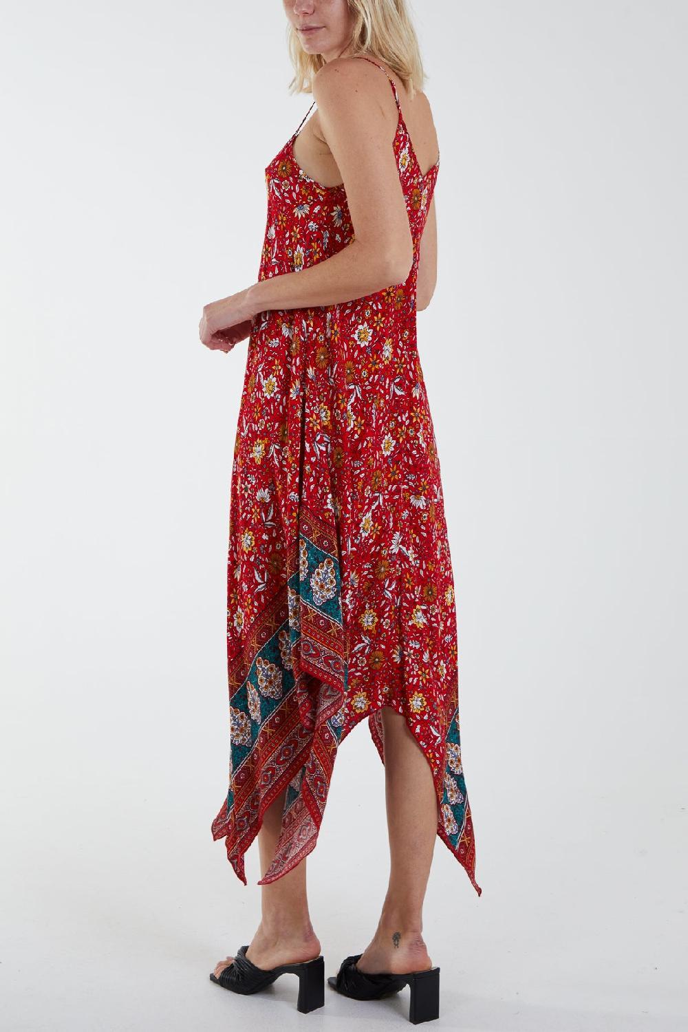 Qed London Hanky Hem Baroque & Floral Cami Midi Dress