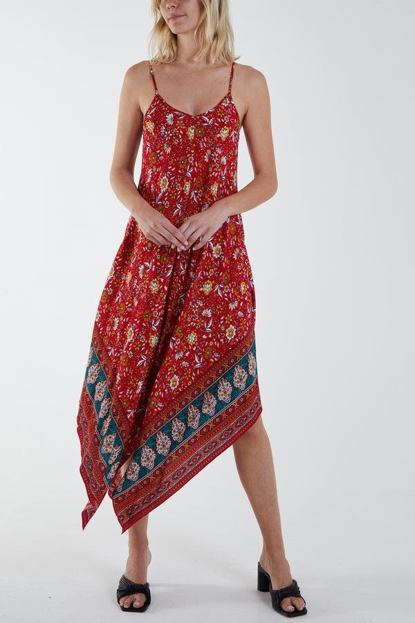 qed london Hanky Hem Baroque & Floral Cami Midi Dress