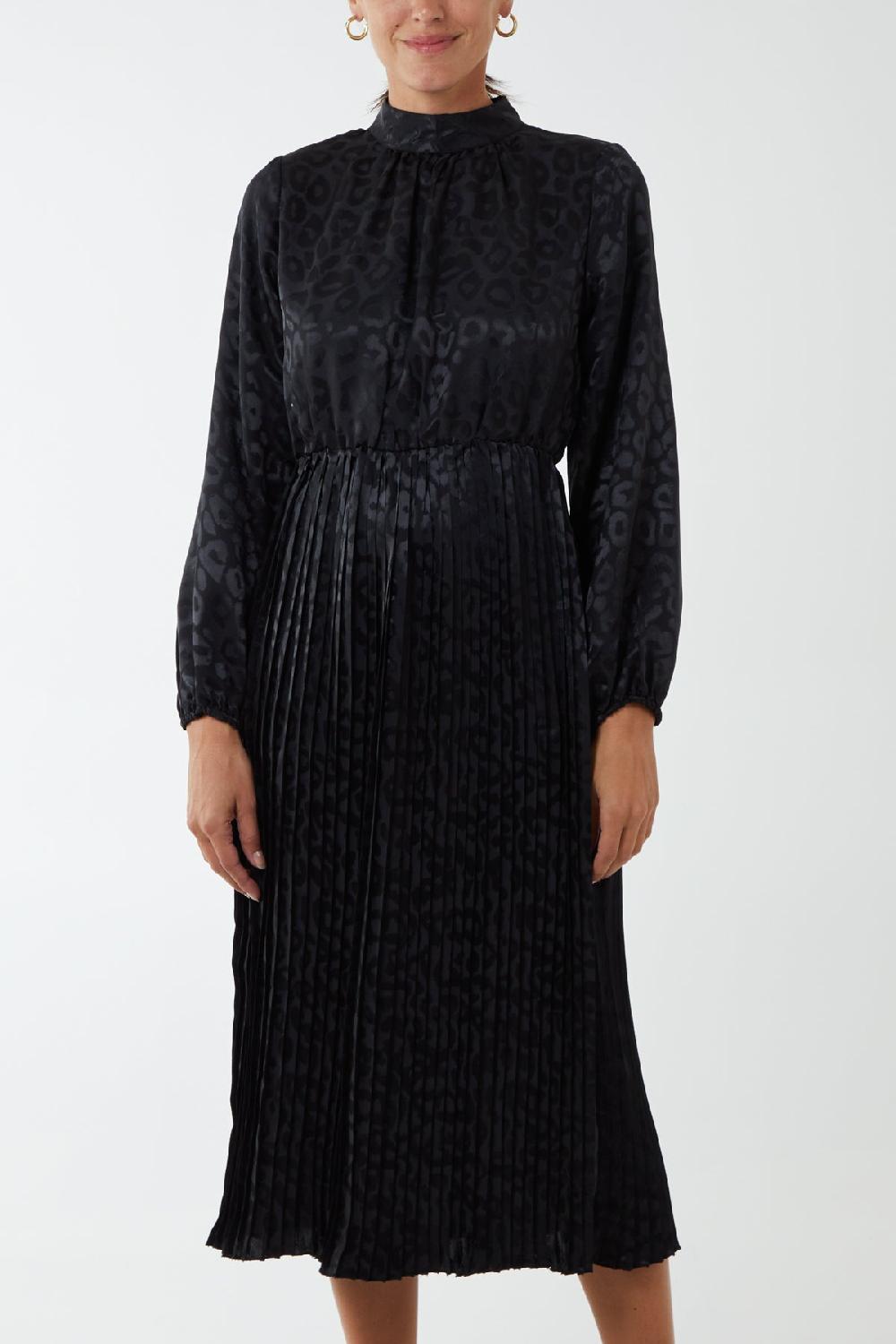 Qed London High Neck Leopard Print Blouson Midi Dress