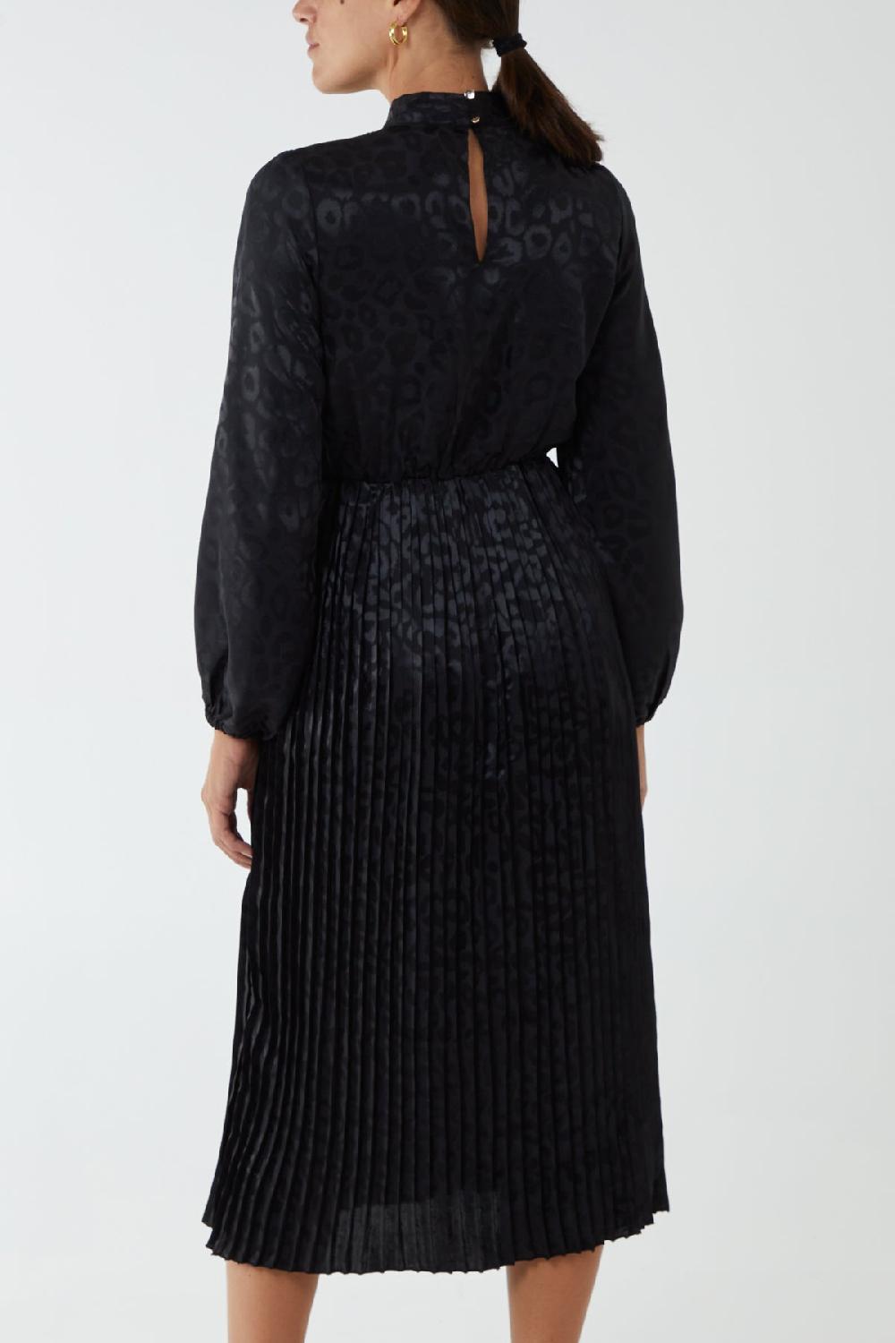 Qed London High Neck Leopard Print Blouson Midi Dress