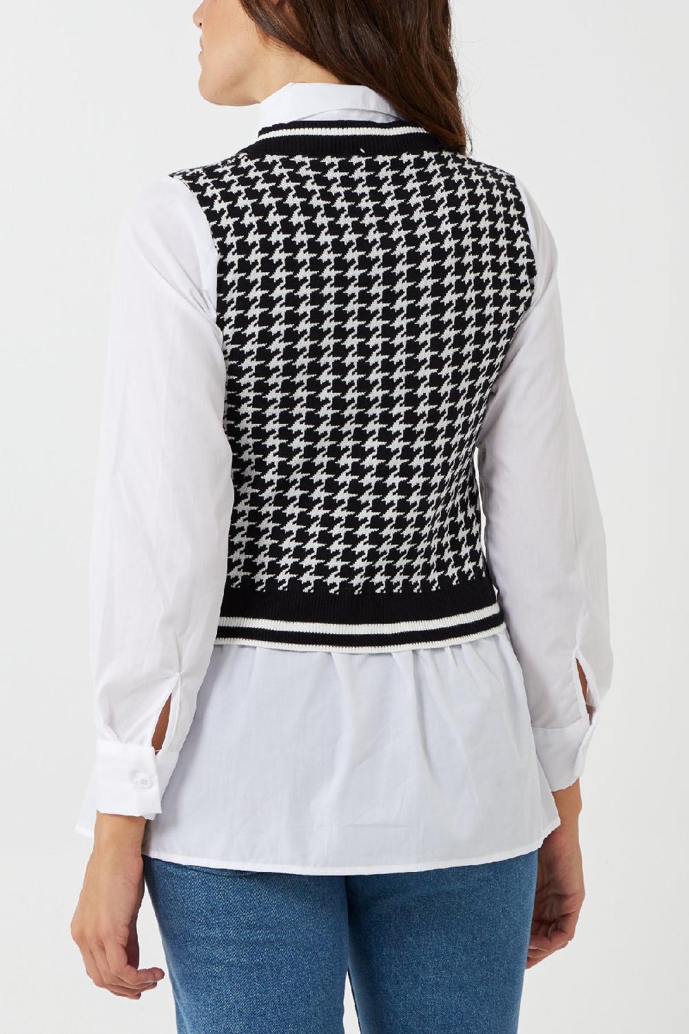 Qed London Houndstooth Buttoned Vest With Undershirt