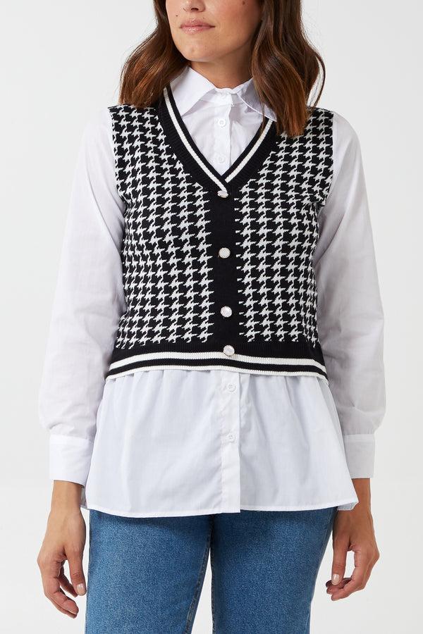 qed london Houndstooth Buttoned Vest With Undershirt